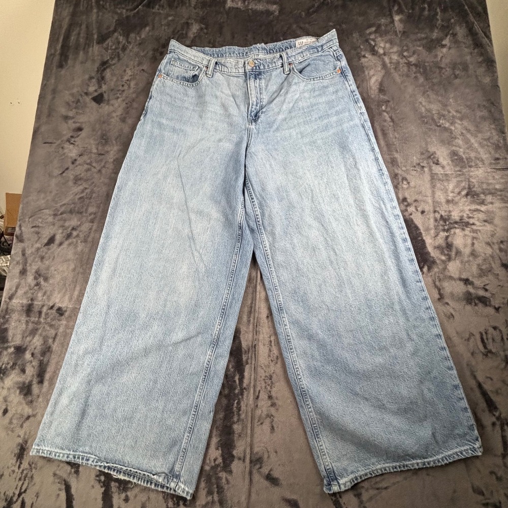 GAP Baggy Mid Rise Jeans Womens 16R Light Blue Wide Leg Tencel Blend Denim